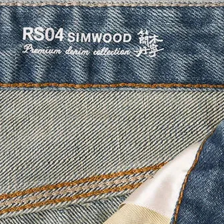 Distressed straight fit selvedge men's jeans