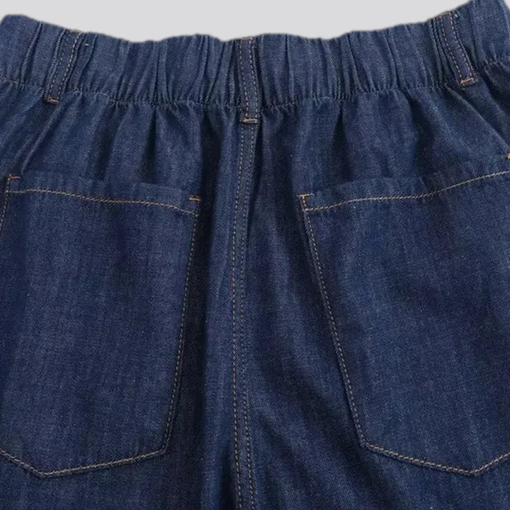 Mid rise stylish wide denim pants for ladies