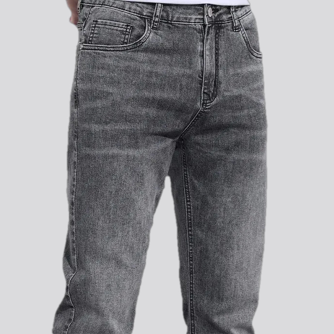 Abraded stonewashed slim men's jeans